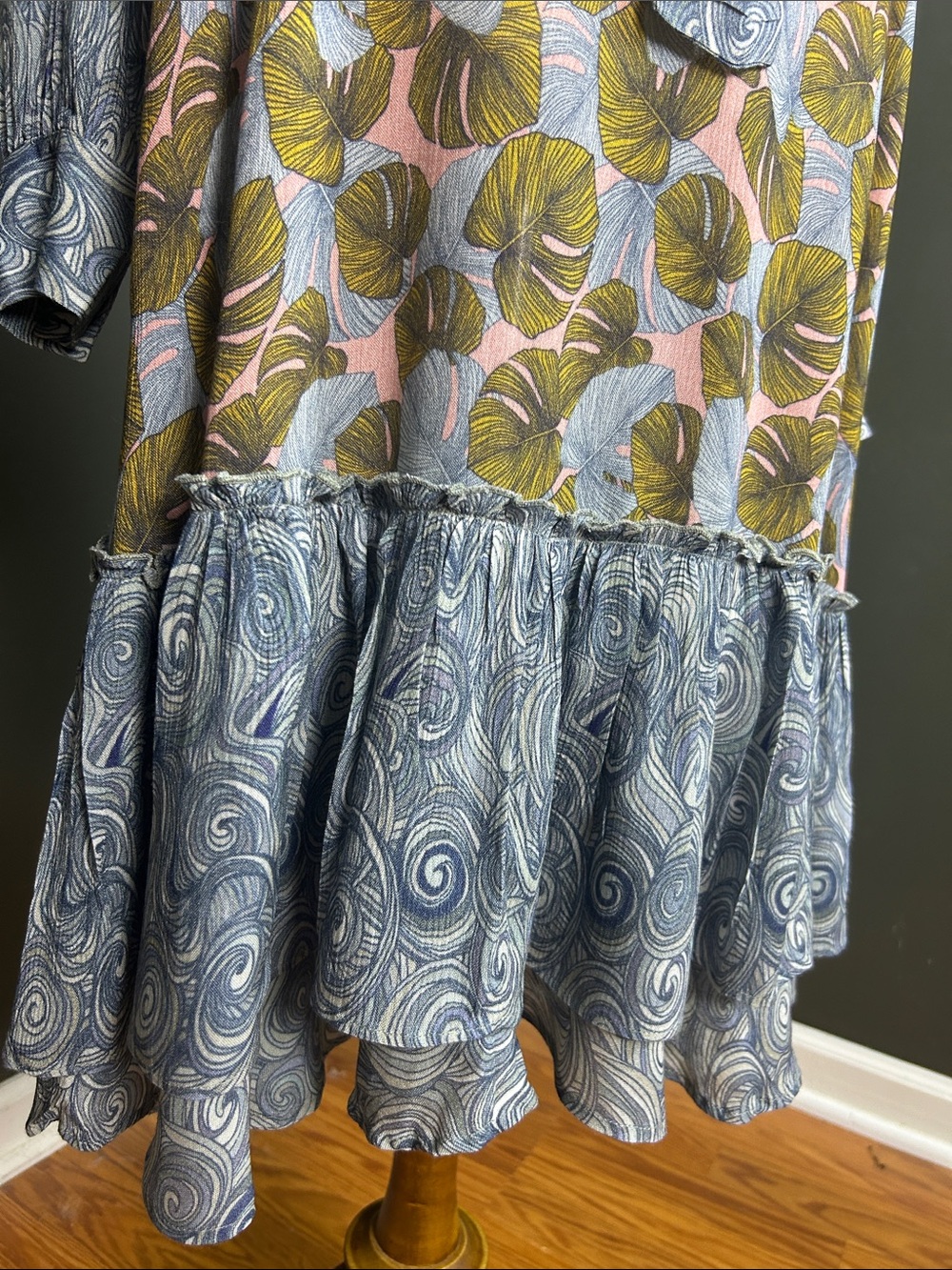 Bl-nk Anthropologie Mixed Print Tropical Paisley Ruffle Midi Dress S - Picture 7 of 11